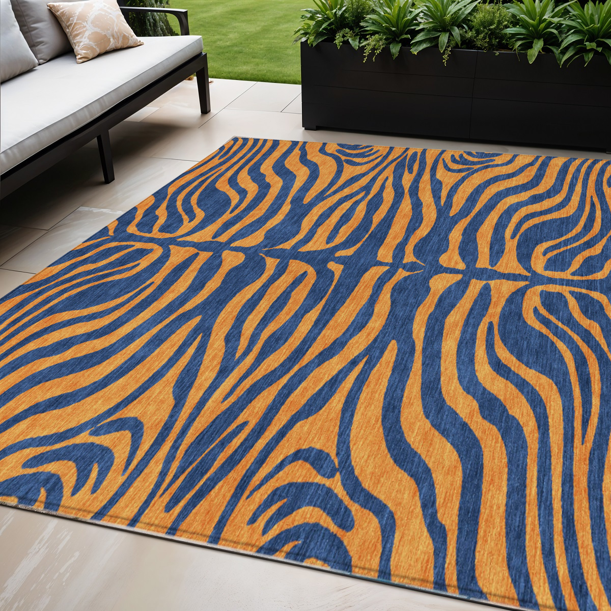 5' X 8' Navy Blue And Pink Animal Print Washable Indoor Outdoor Area Rug-600679-1