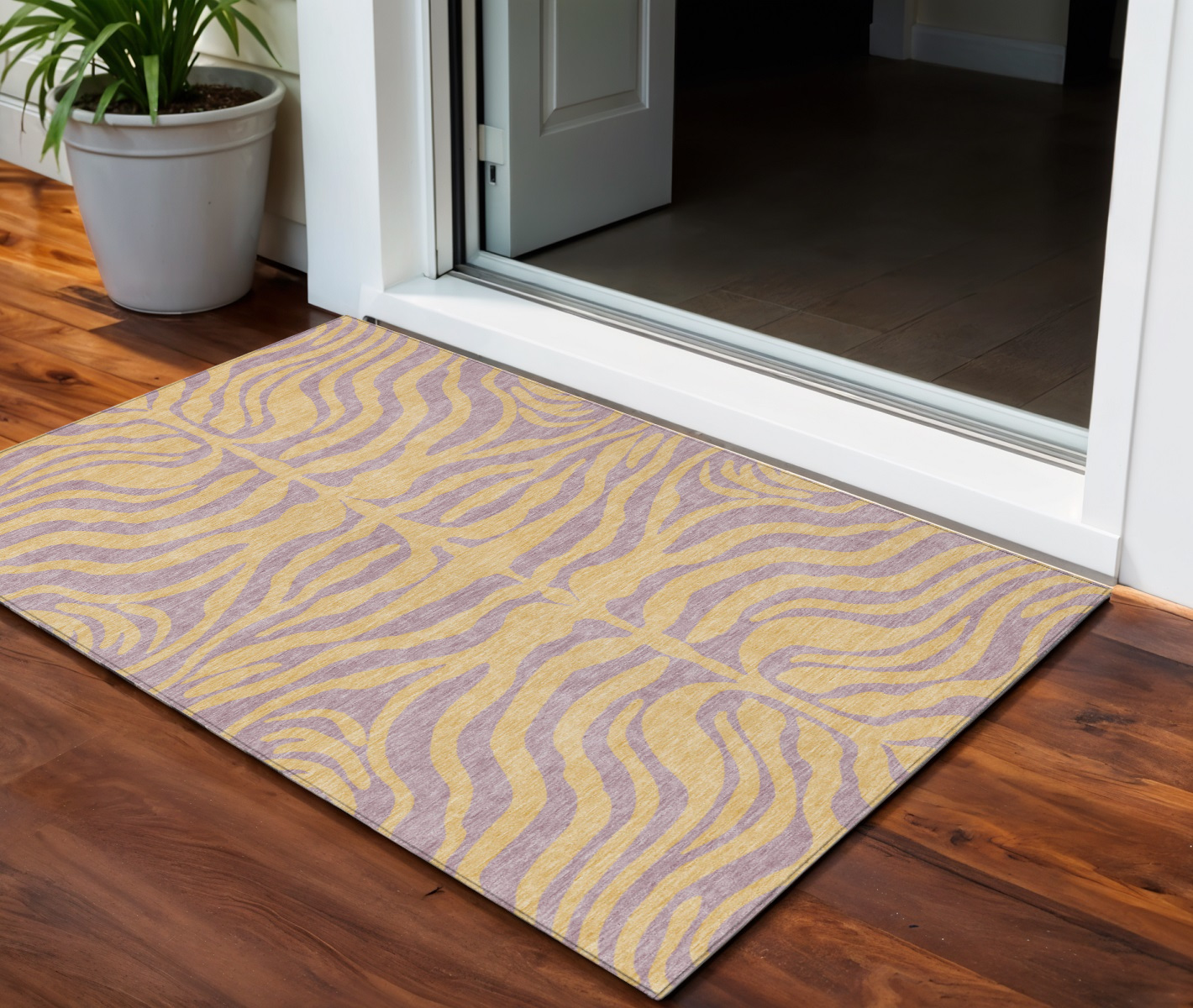 3' X 5' Peach And Purple Animal Print Washable Indoor Outdoor Area Rug-600690-1