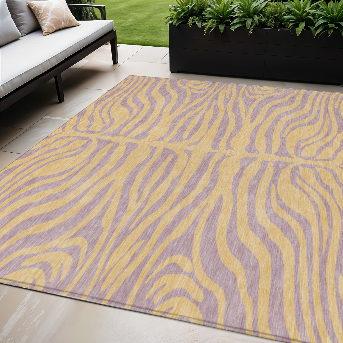 5' X 8' Peach And Purple Animal Print Washable Indoor Outdoor Area Rug-600691-1