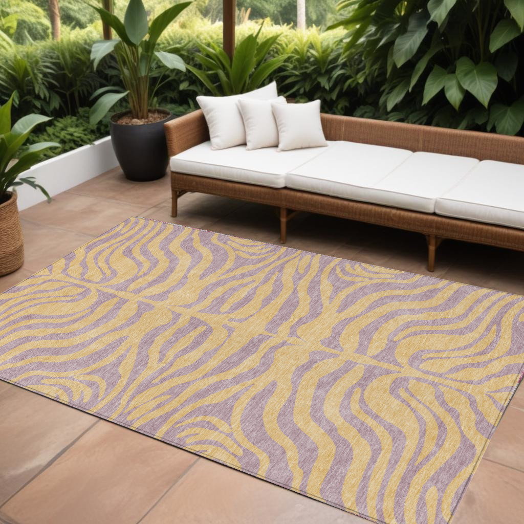 9' X 12' Peach And Purple Animal Print Washable Indoor Outdoor Area Rug-600694-1