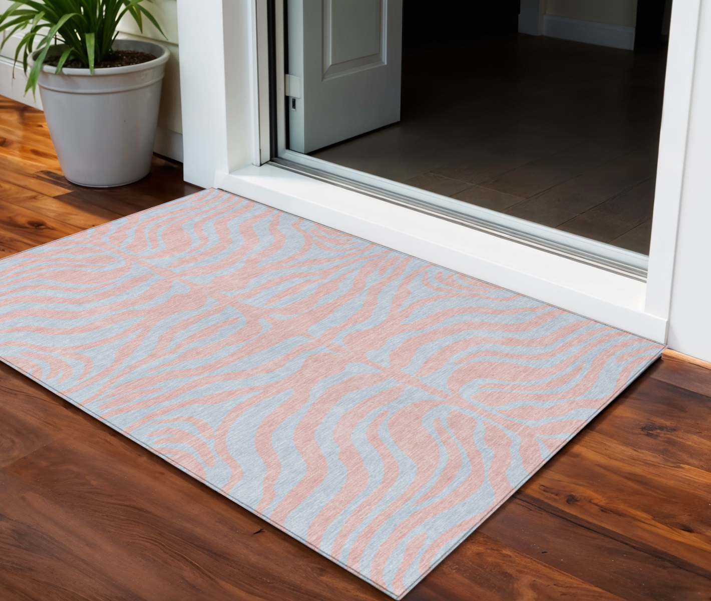 3' X 5' Pink And Gray Animal Print Washable Indoor Outdoor Area Rug-600696-1