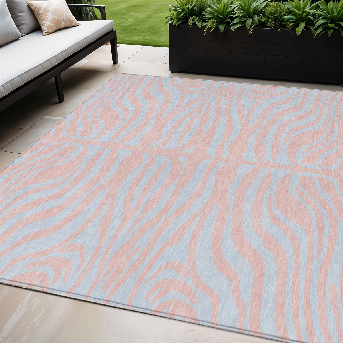 5' X 8' Pink And Gray Animal Print Washable Indoor Outdoor Area Rug-600697-1