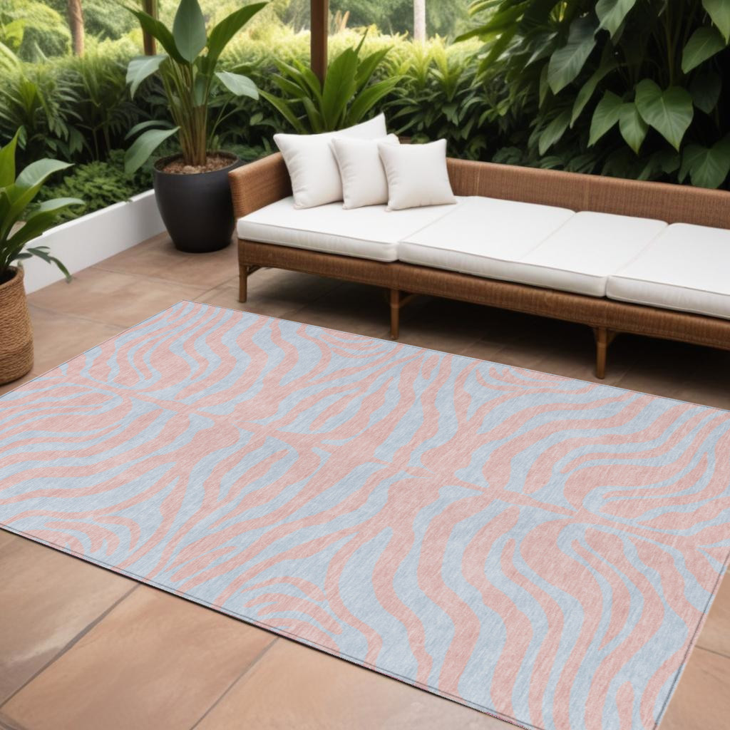 8' X 10' Pink And Gray Animal Print Washable Indoor Outdoor Area Rug-600699-1