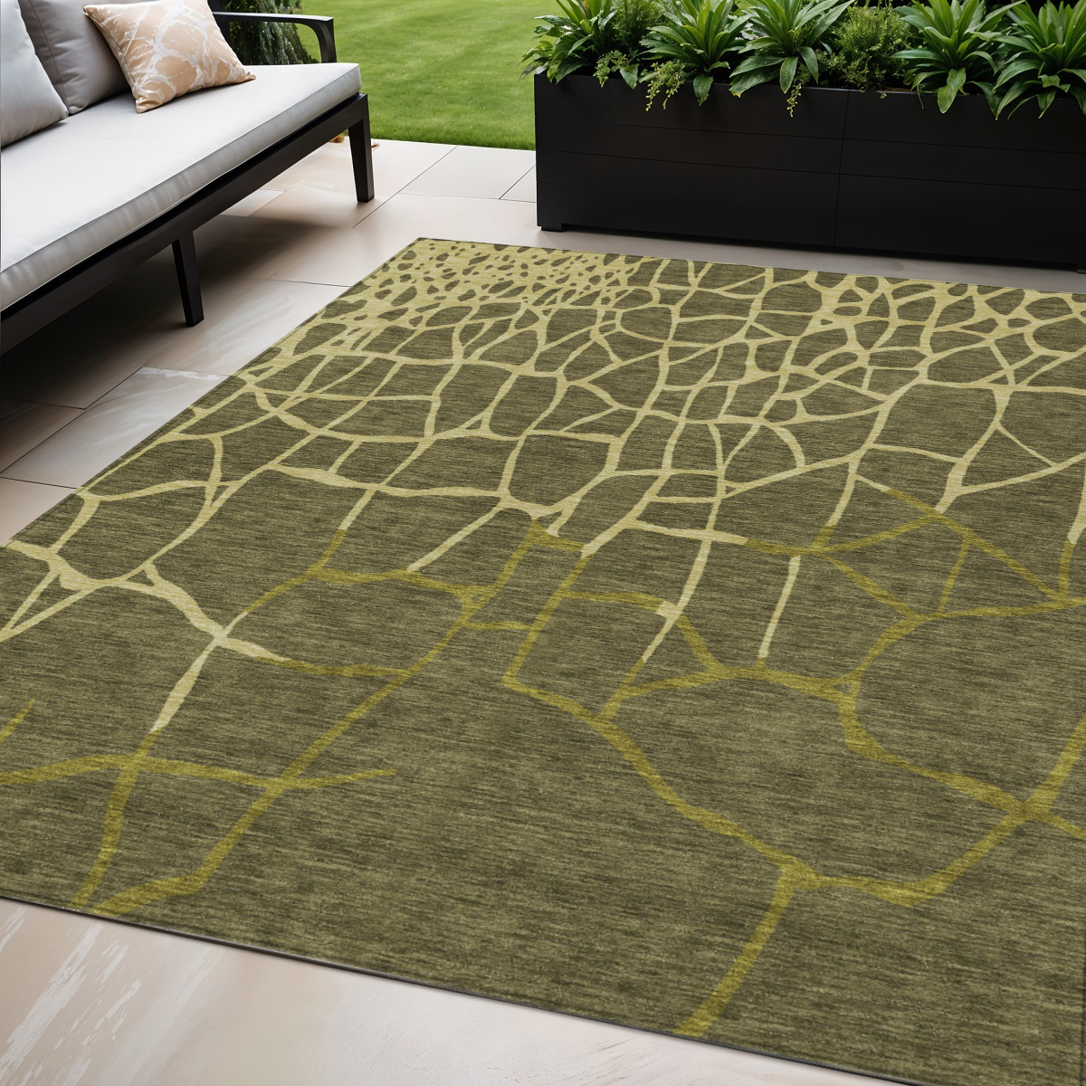 5' X 8' Olive Green And Dark Green Abstract Washable Indoor Outdoor Area Rug-601153-1