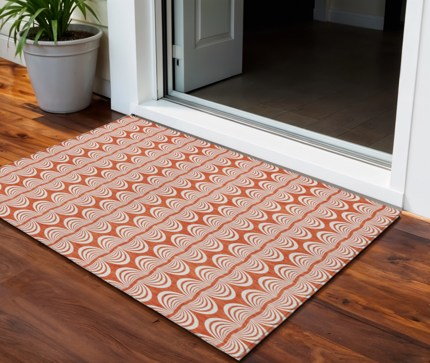 3' X 5' Coral And Beige Ogee Washable Indoor Outdoor Area Rug-601542-1