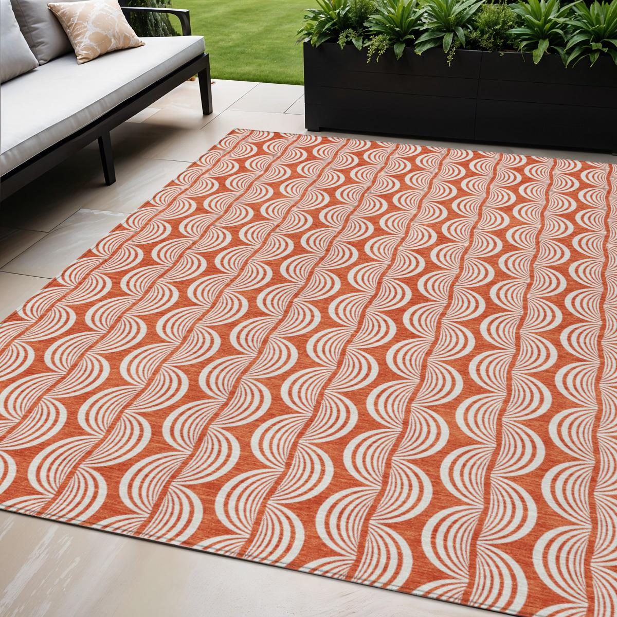 5' X 8' Coral And Beige Ogee Washable Indoor Outdoor Area Rug-601543-1