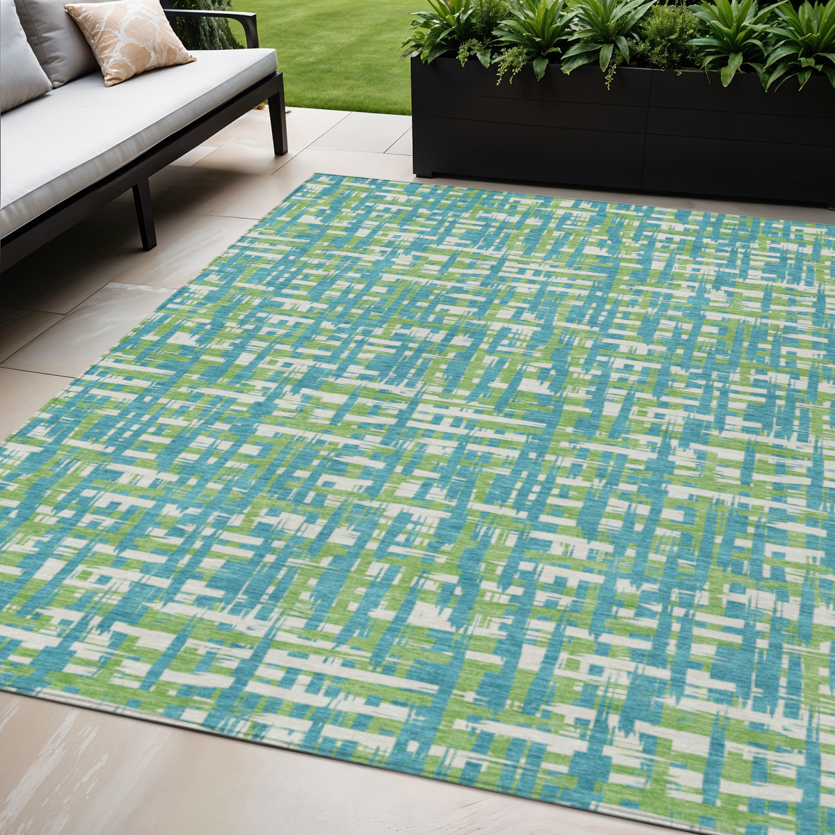 5' X 8' Turquoise Green And Ivory Abstract Washable Indoor Outdoor Area Rug-602600-1