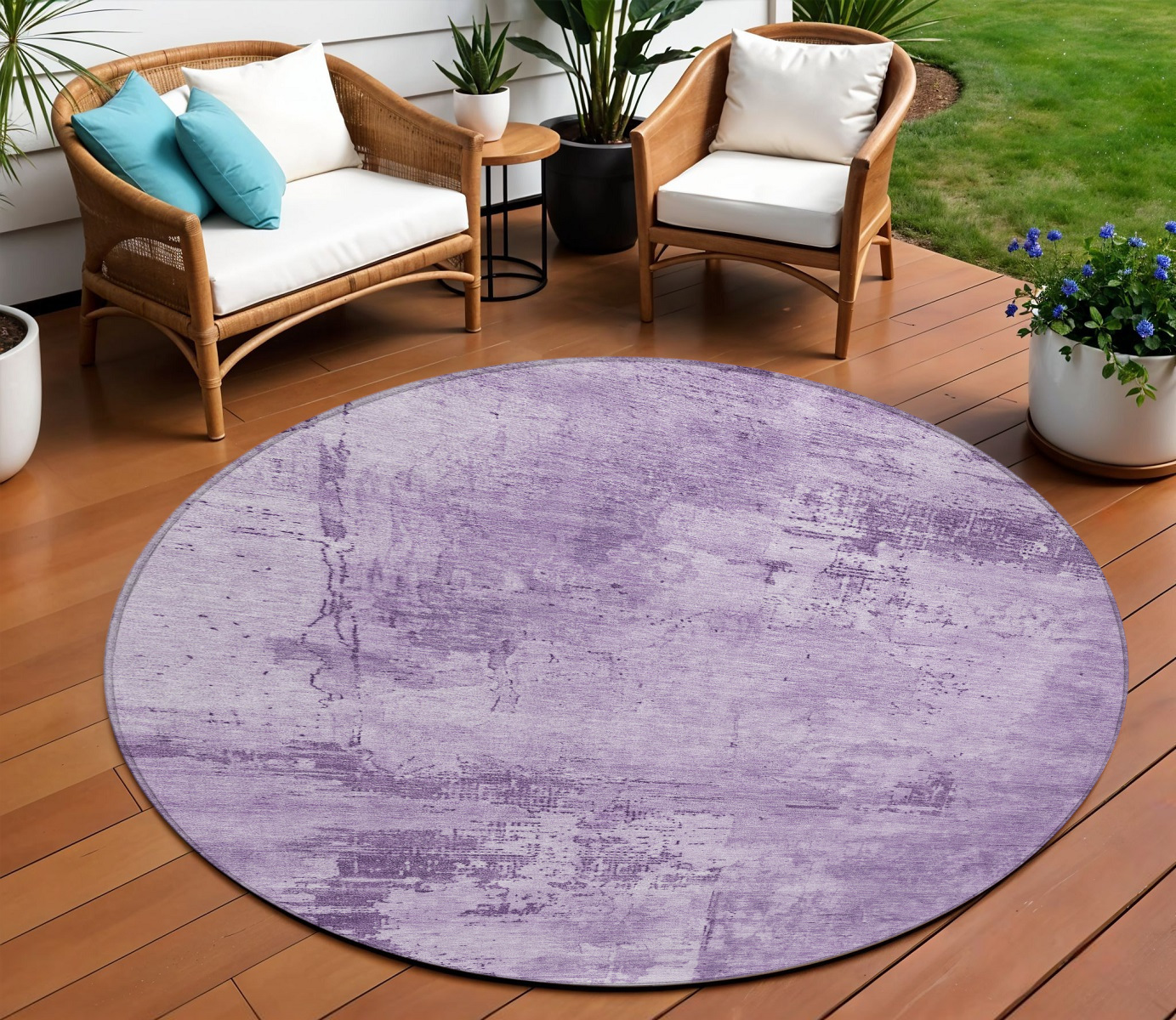 8' Lavender And Purple Round Abstract Washable Indoor Outdoor Area Rug-602721-1