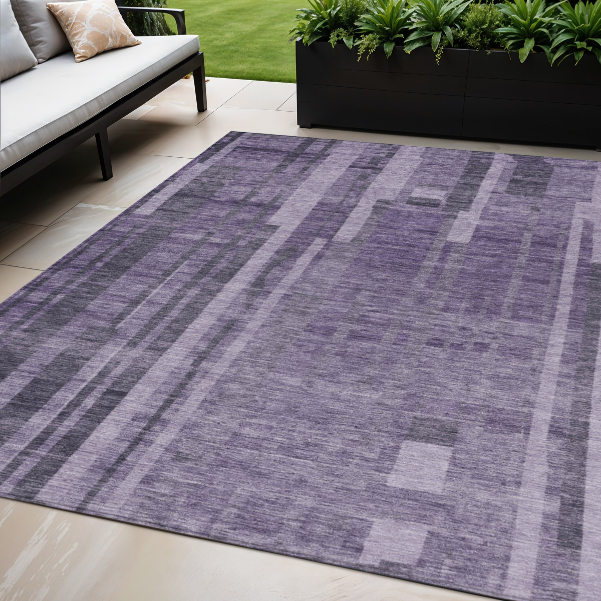 5' X 8' Purple And Black Striped Washable Indoor Outdoor Area Rug-602804-1