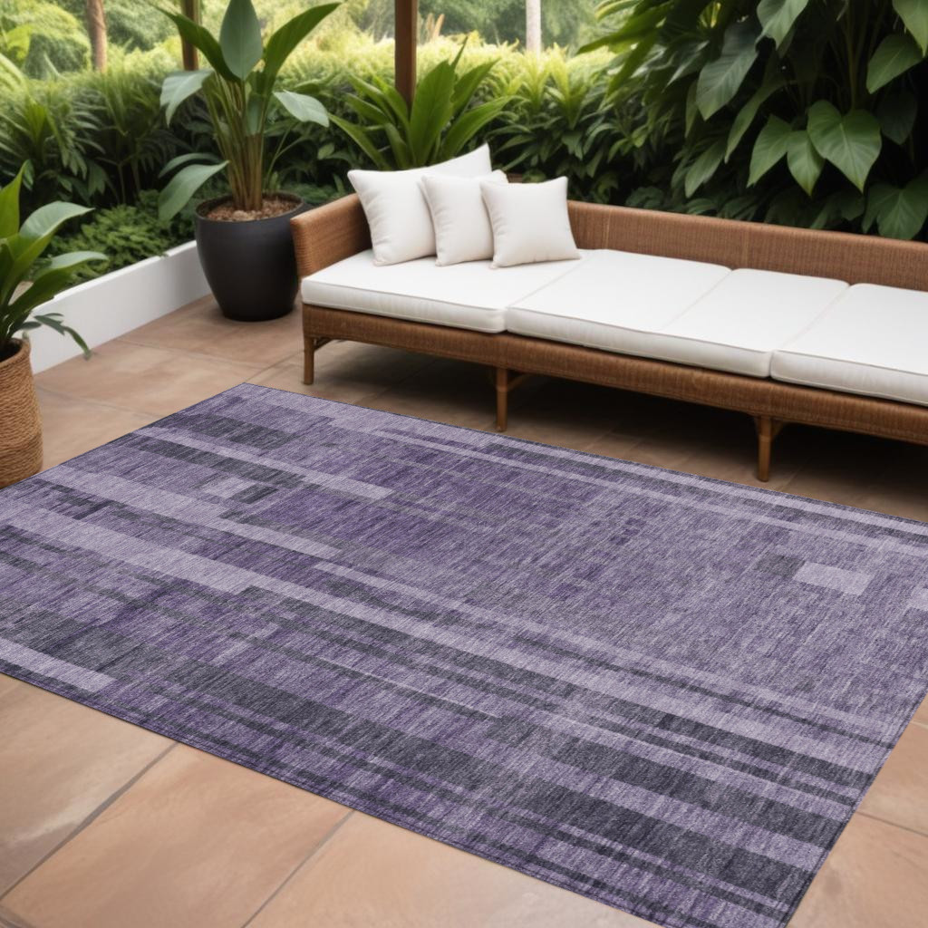 9' X 12' Purple And Black Striped Washable Indoor Outdoor Area Rug-602807-1