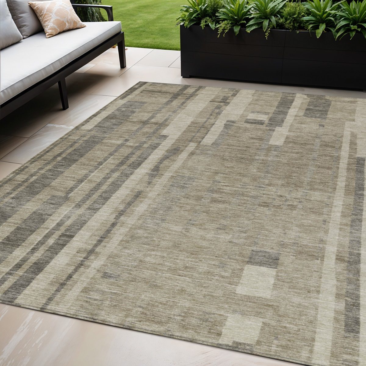 5' X 8' Taupe And Dark Gray Striped Washable Indoor Outdoor Area Rug-602816-1