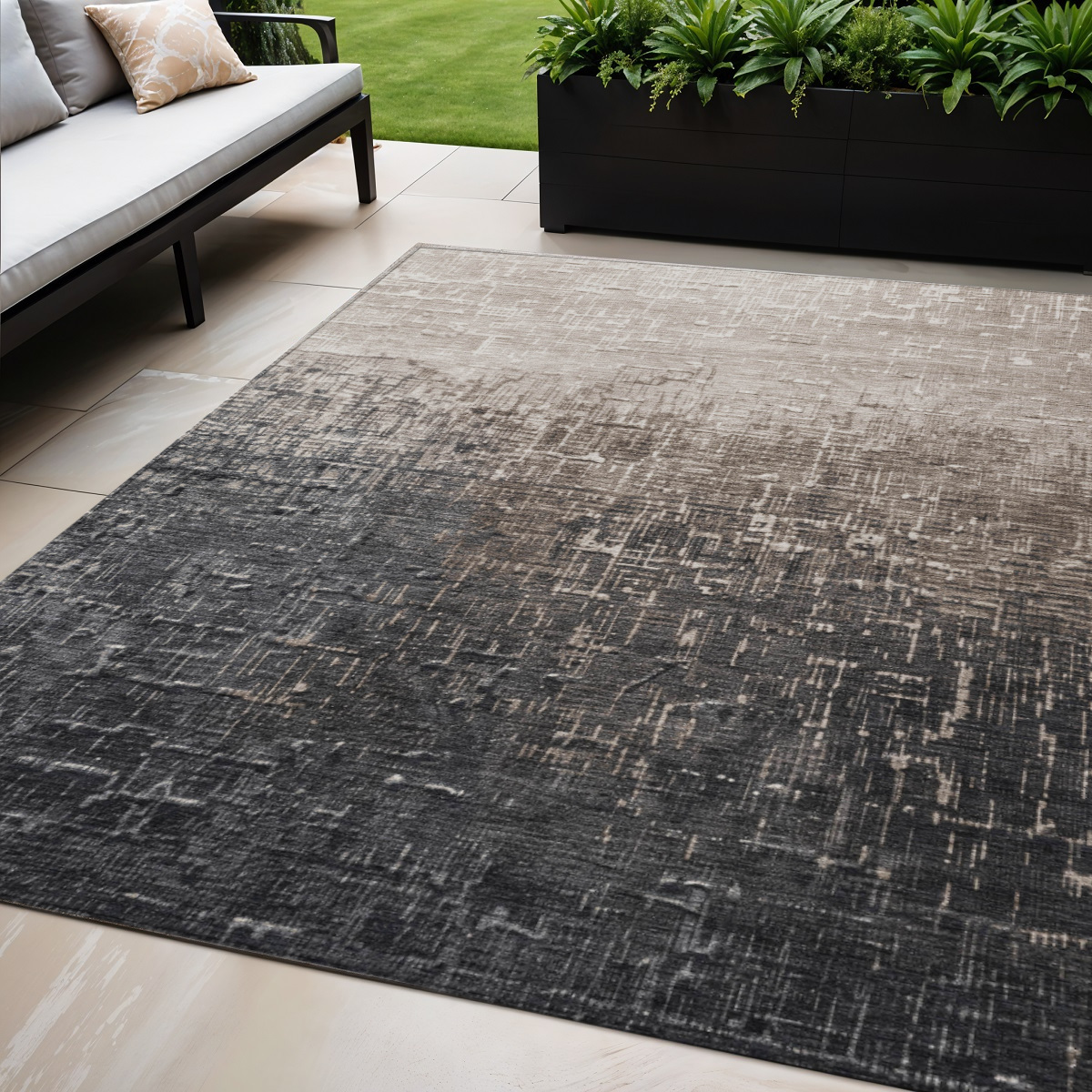 5' X 8' Khaki And Dark Gray Ombre Washable Indoor Outdoor Area Rug-602876-1