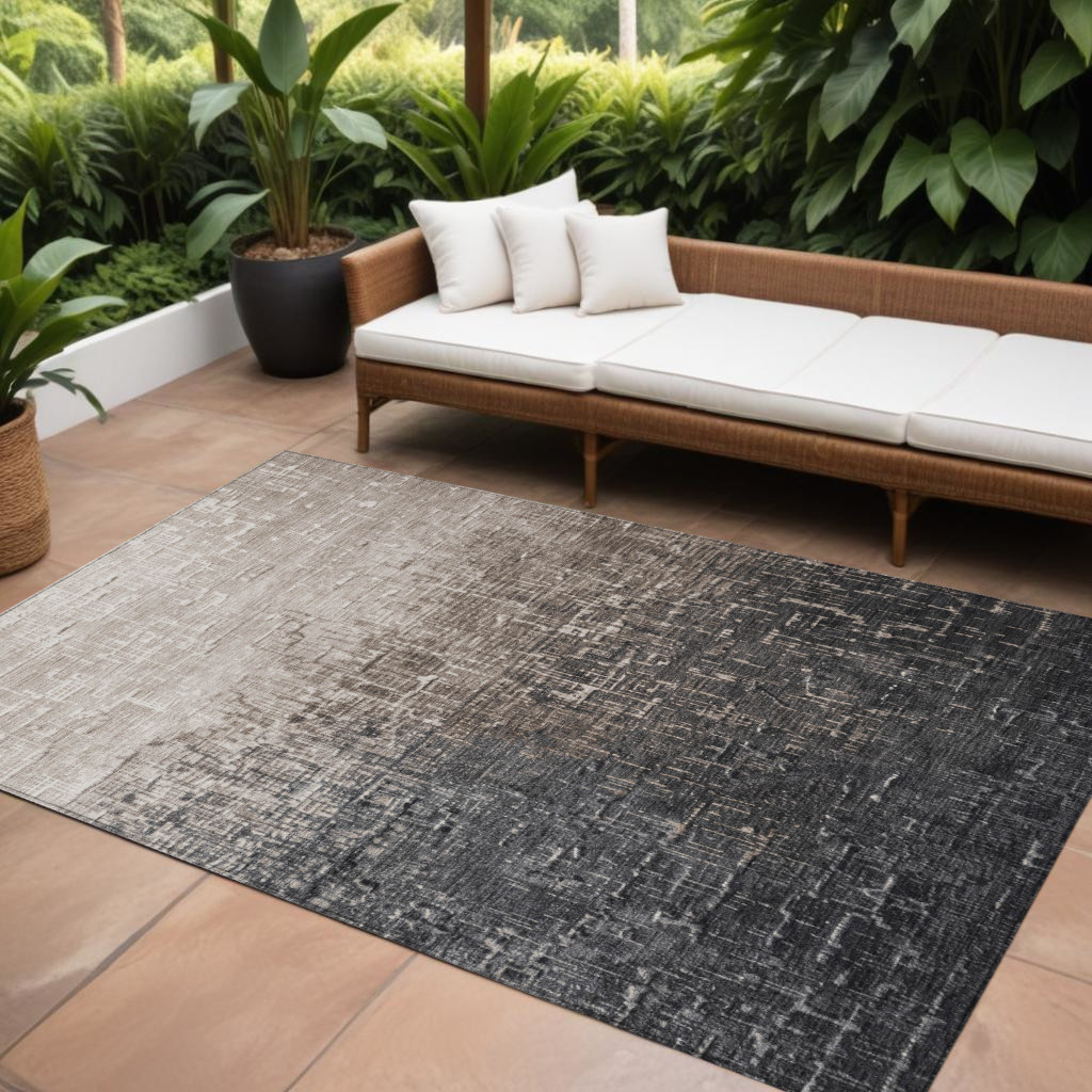 10' X 14' Khaki And Dark Gray Ombre Washable Indoor Outdoor Area Rug-602880-1