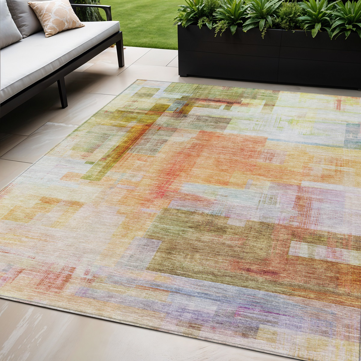 5' X 8' Coral Blue And Green Abstract Washable Indoor Outdoor Area Rug-602921-1