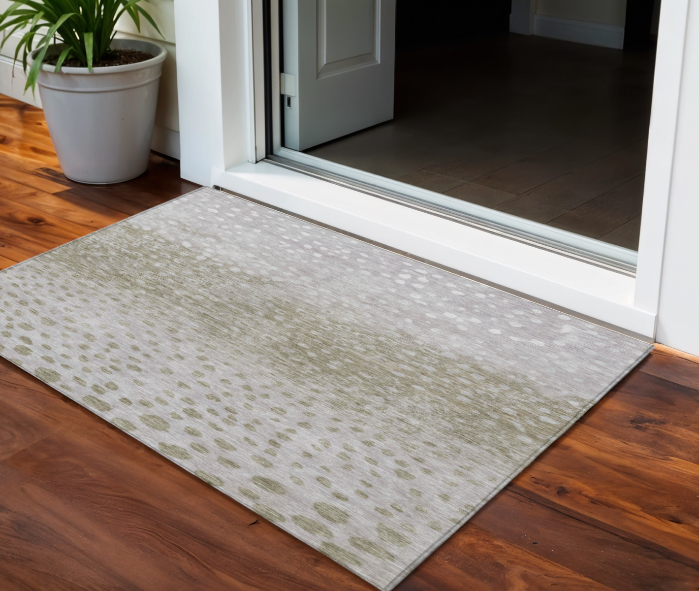 3' X 5' Taupe Green And Ivory Abstract Washable Indoor Outdoor Area Rug-603107-1