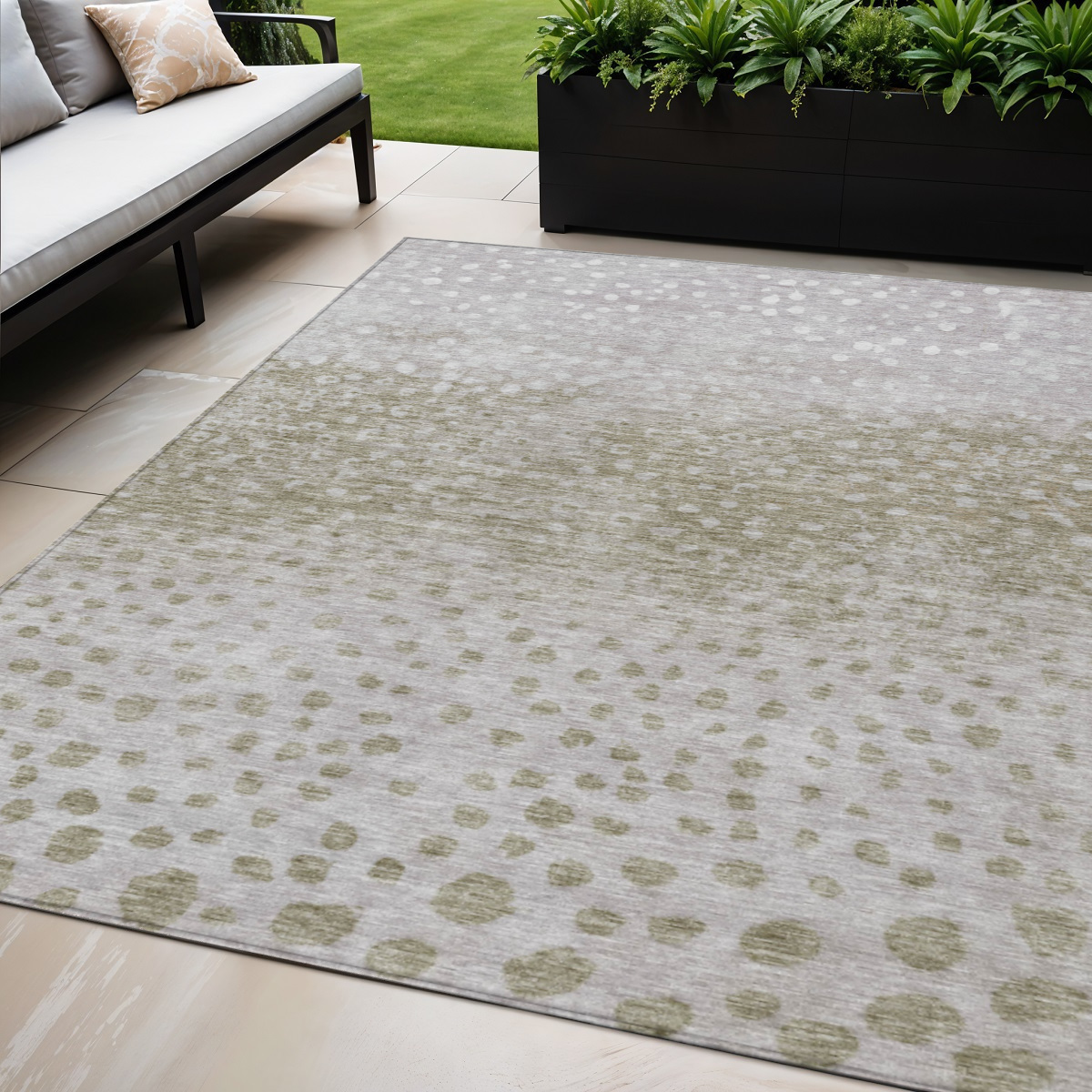 5' X 8' Taupe Green And Ivory Abstract Washable Indoor Outdoor Area Rug-603108-1