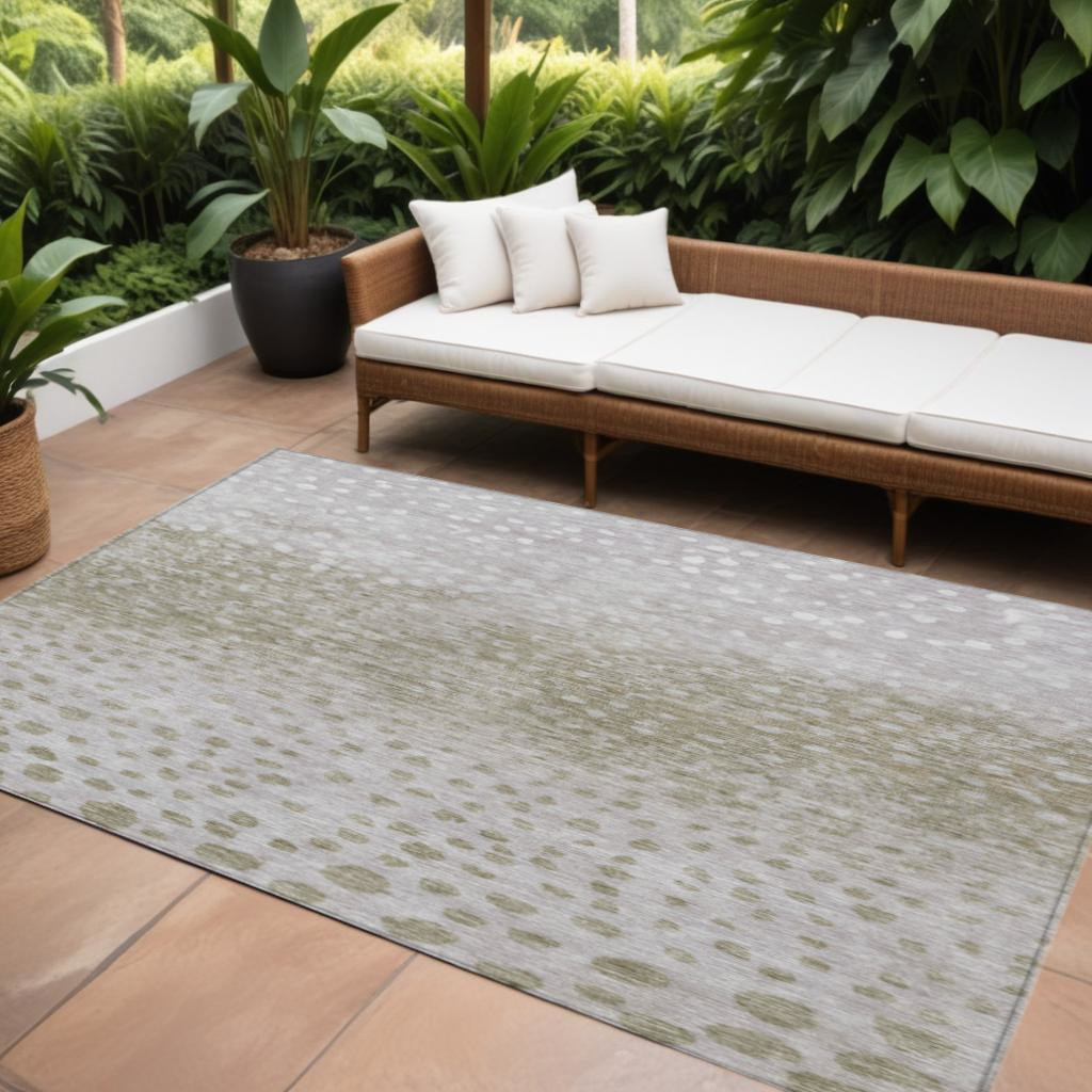 10' X 14' Taupe Green And Ivory Abstract Washable Indoor Outdoor Area Rug-603112-1