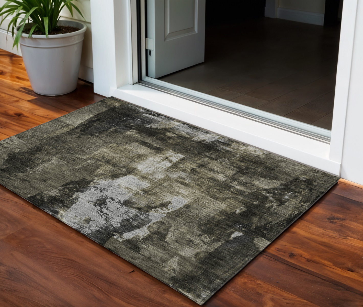 3' X 5' Charcoal And Black Abstract Washable Indoor Outdoor Area Rug-603161-1