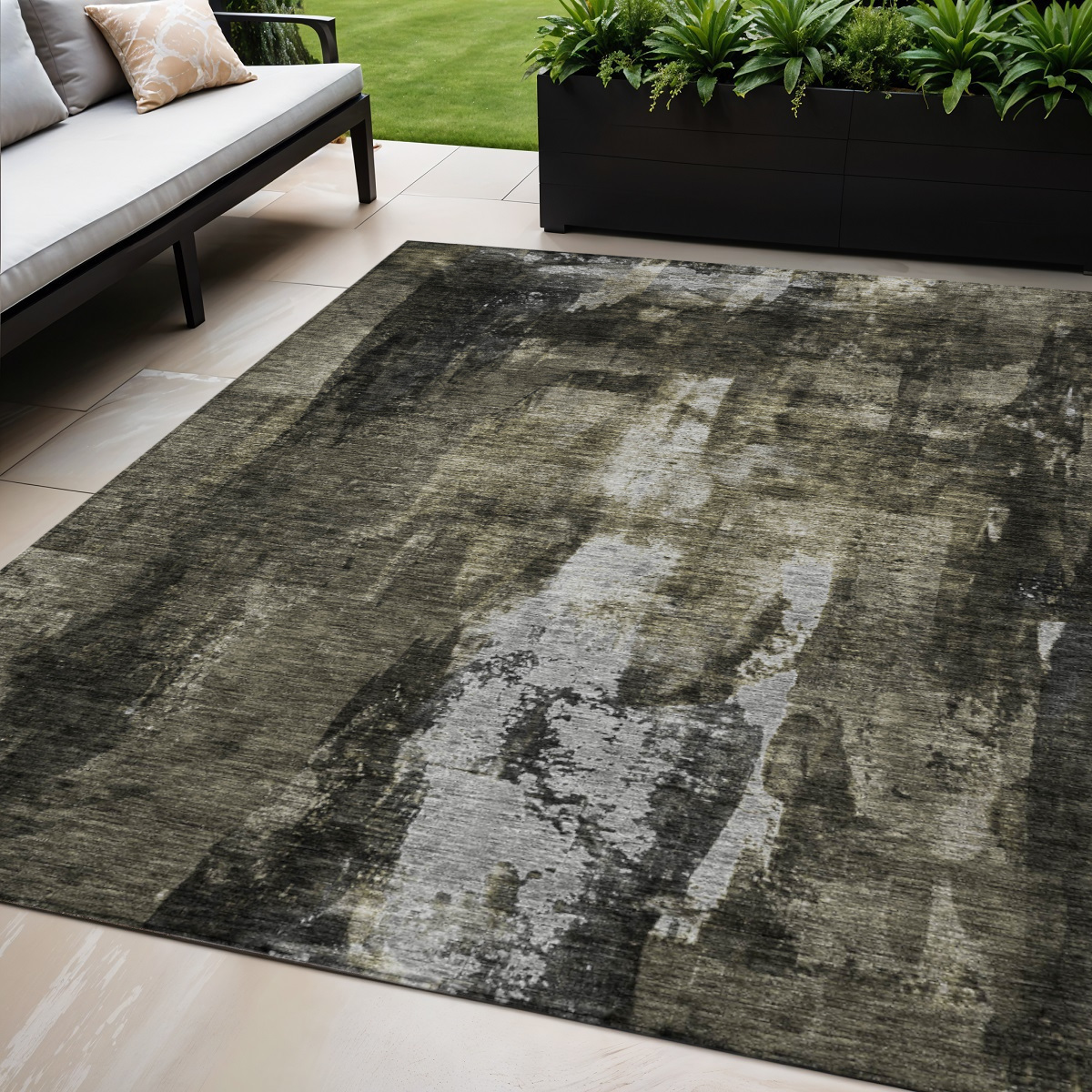 5' X 8' Charcoal And Black Abstract Washable Indoor Outdoor Area Rug-603162-1