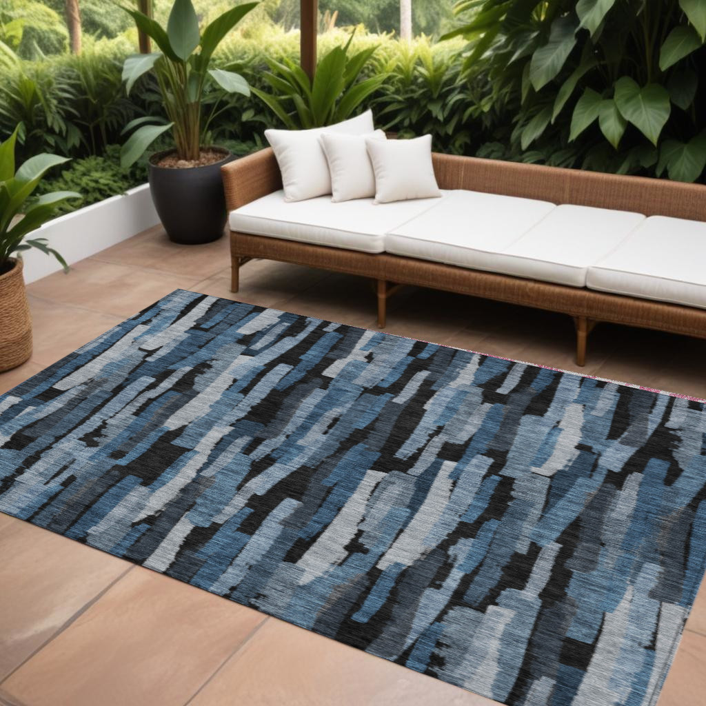 8' x 10' Blue and Gray Striped Indoor Outdoor Area Rug 8' x 10' Blue and Gray Striped Indoor Outdoor Area Rug