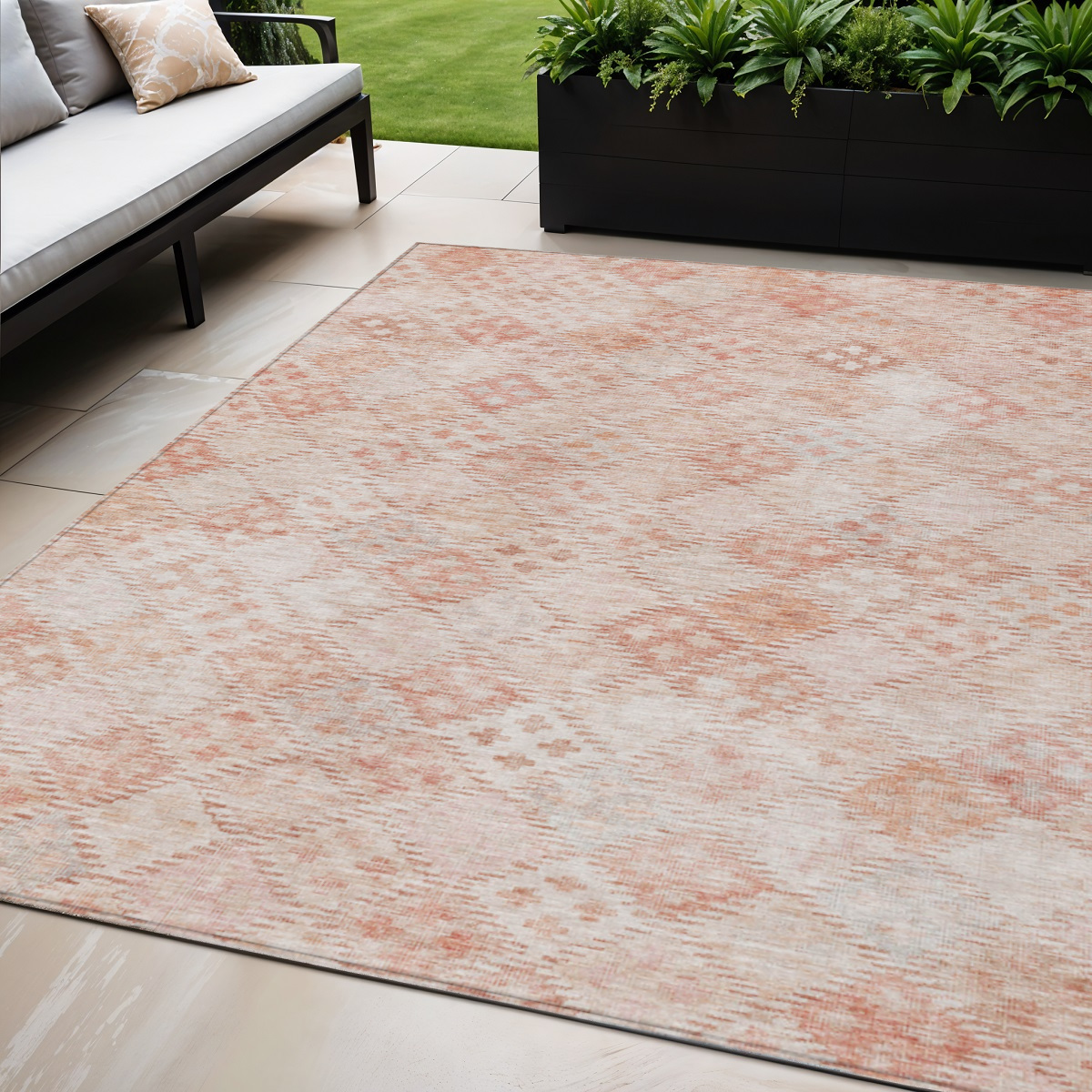 5' X 8' Pink And Blush Geometric Washable Indoor Outdoor Area Rug-603276-1