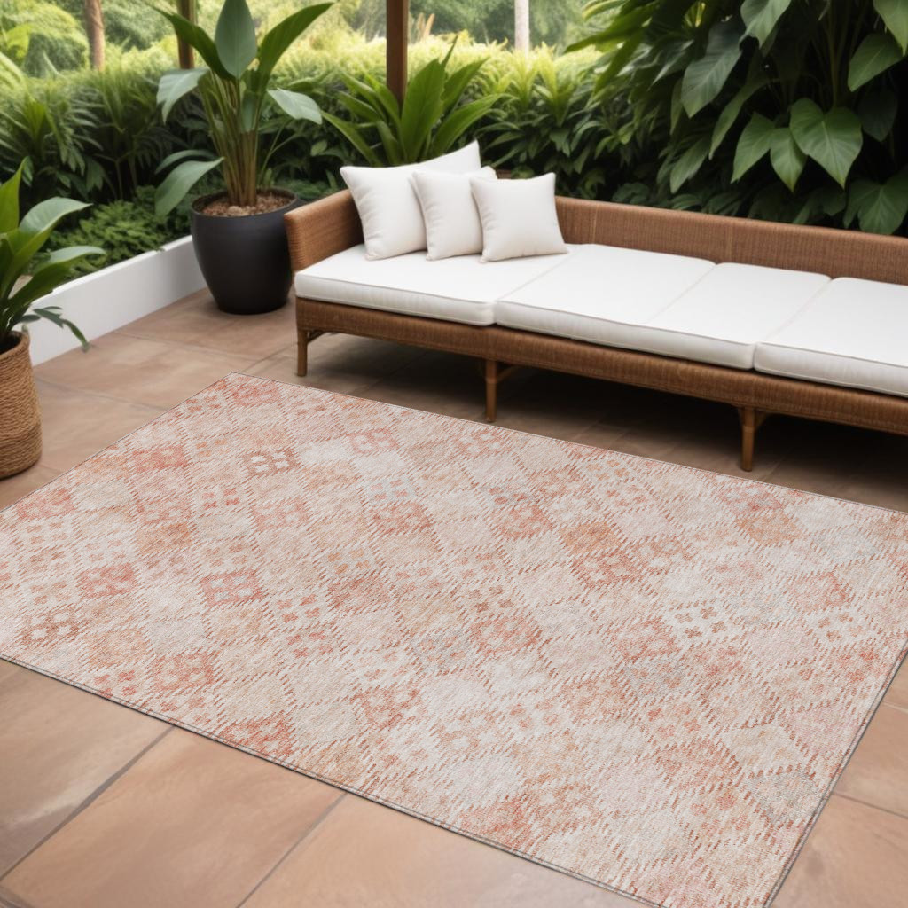 9' X 12' Pink And Blush Geometric Washable Indoor Outdoor Area Rug-603279-1