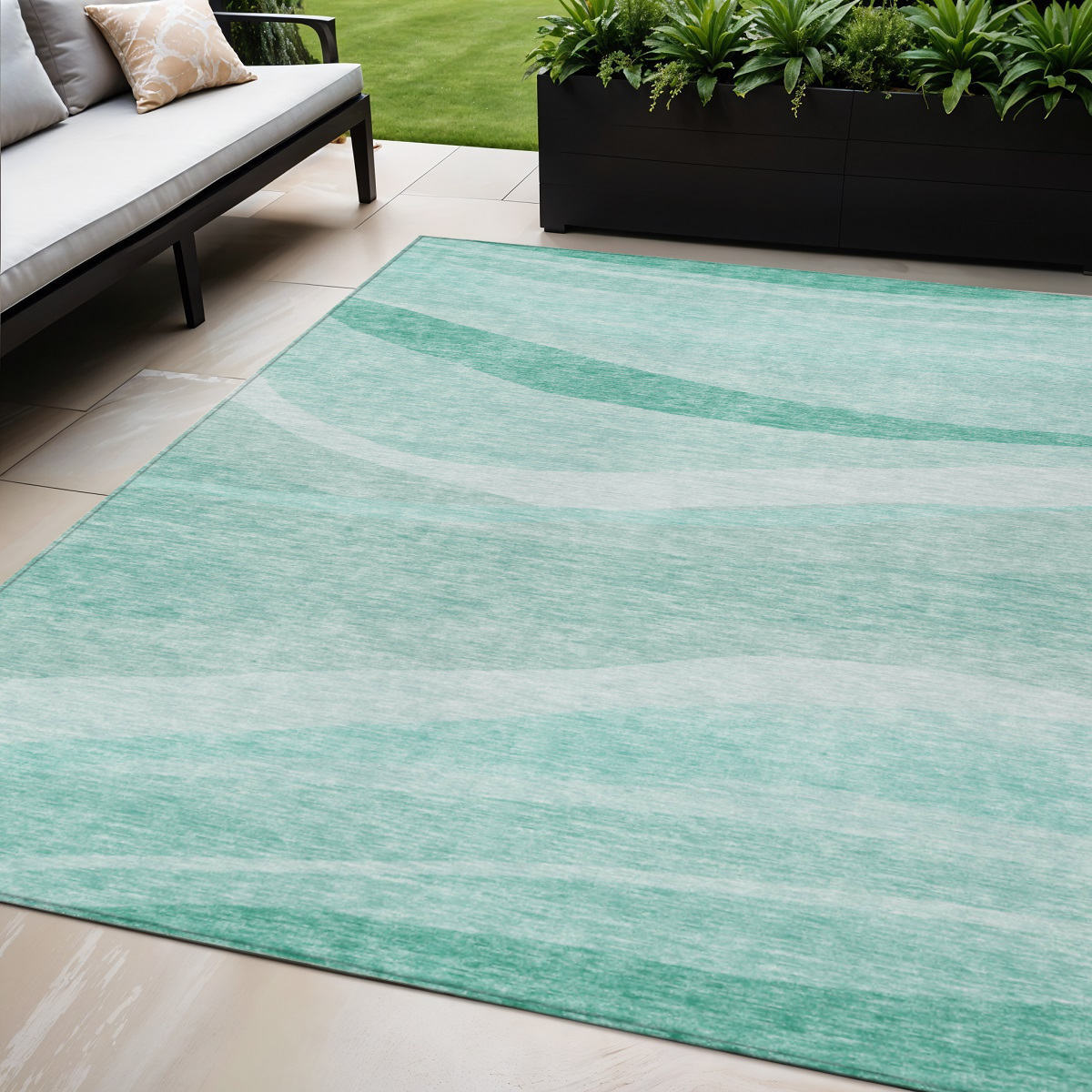 5' X 8' Aqua And Sky Blue Abstract Washable Indoor Outdoor Area Rug-603702-1