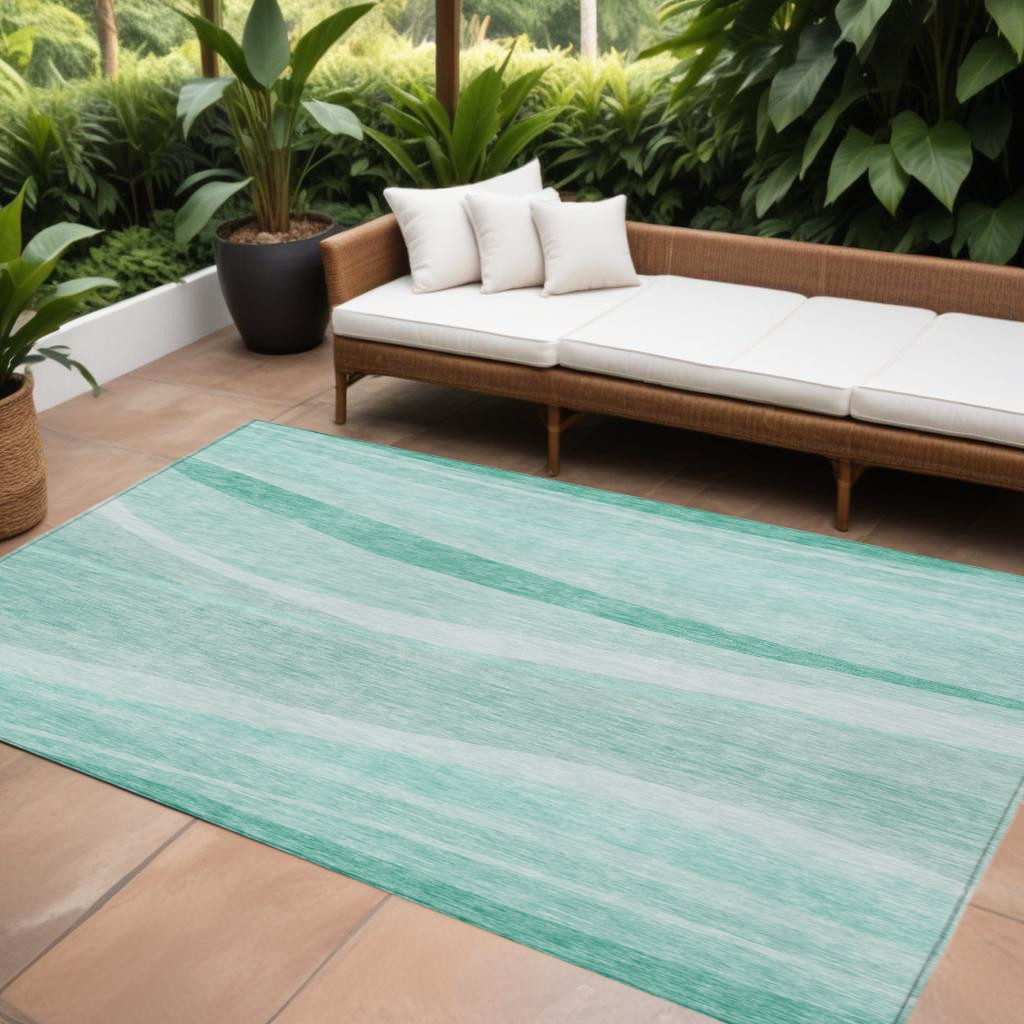 10' X 14' Aqua And Sky Blue Abstract Washable Indoor Outdoor Area Rug-603706-1
