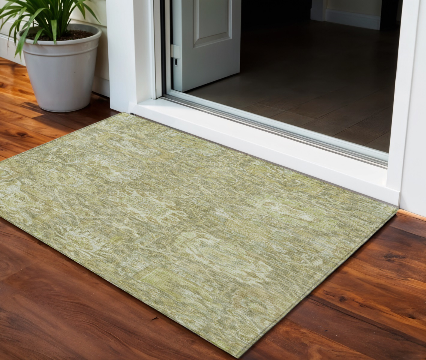 3' X 5' Sage And Green Damask Washable Indoor Outdoor Area Rug-603749-1