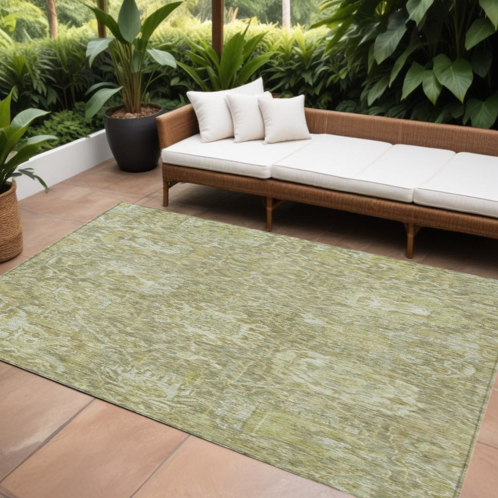 10' X 14' Sage And Green Damask Washable Indoor Outdoor Area Rug-603754-1