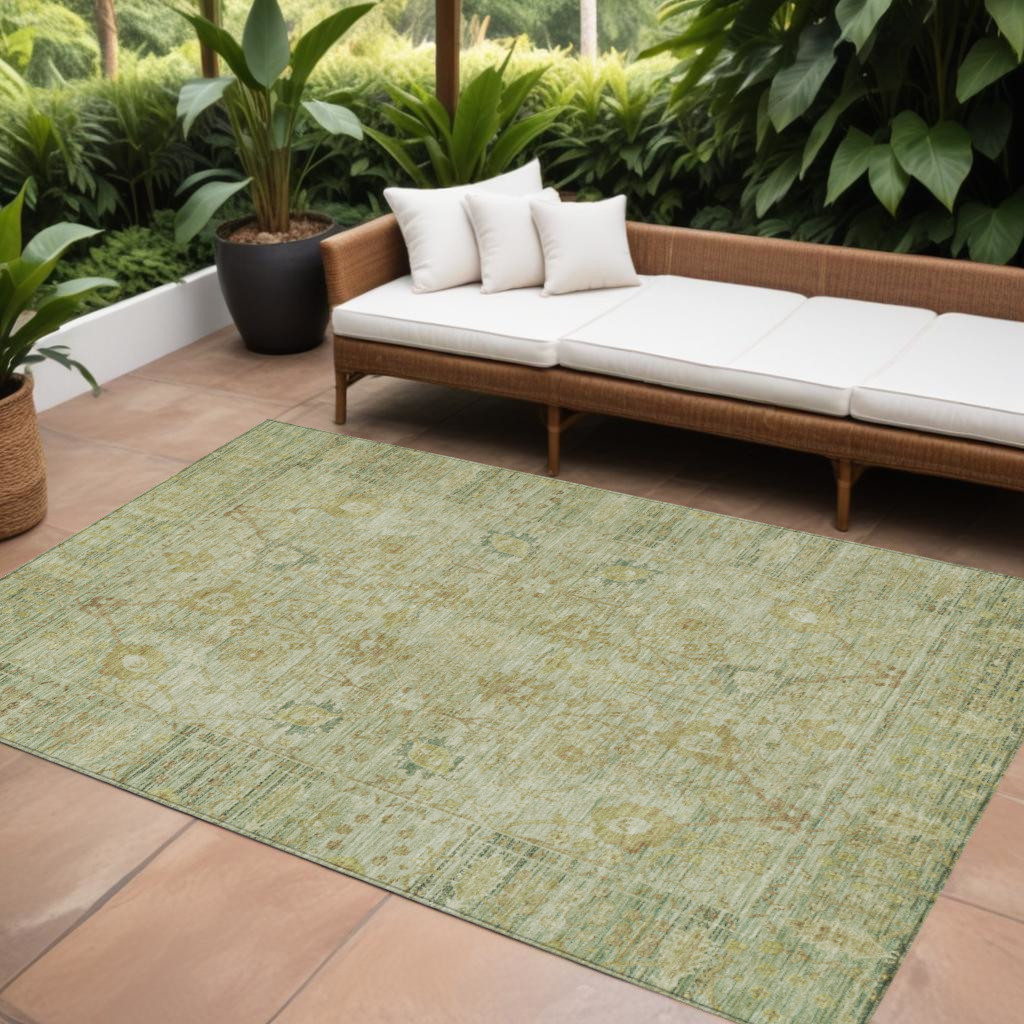 8' X 10' Sage Green And Brown Oriental Washable Indoor Outdoor Area Rug-603884-1