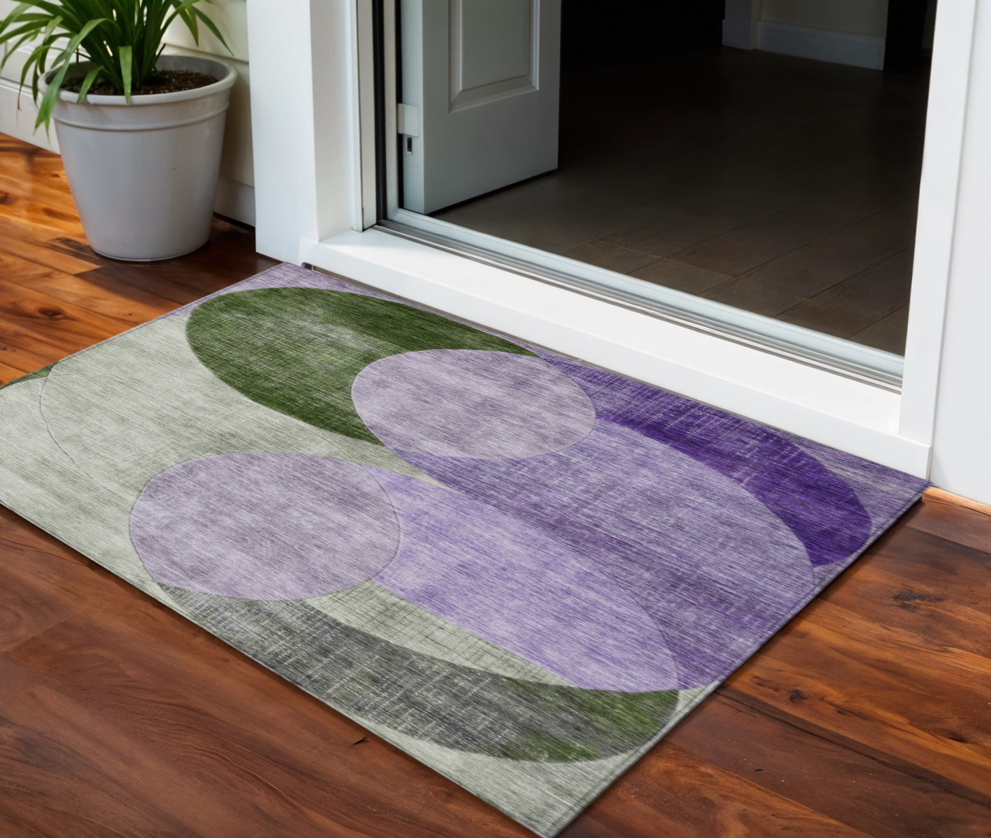3' X 5' Lavender Purple And Green Geometric Washable Indoor Outdoor Area Rug-604917-1