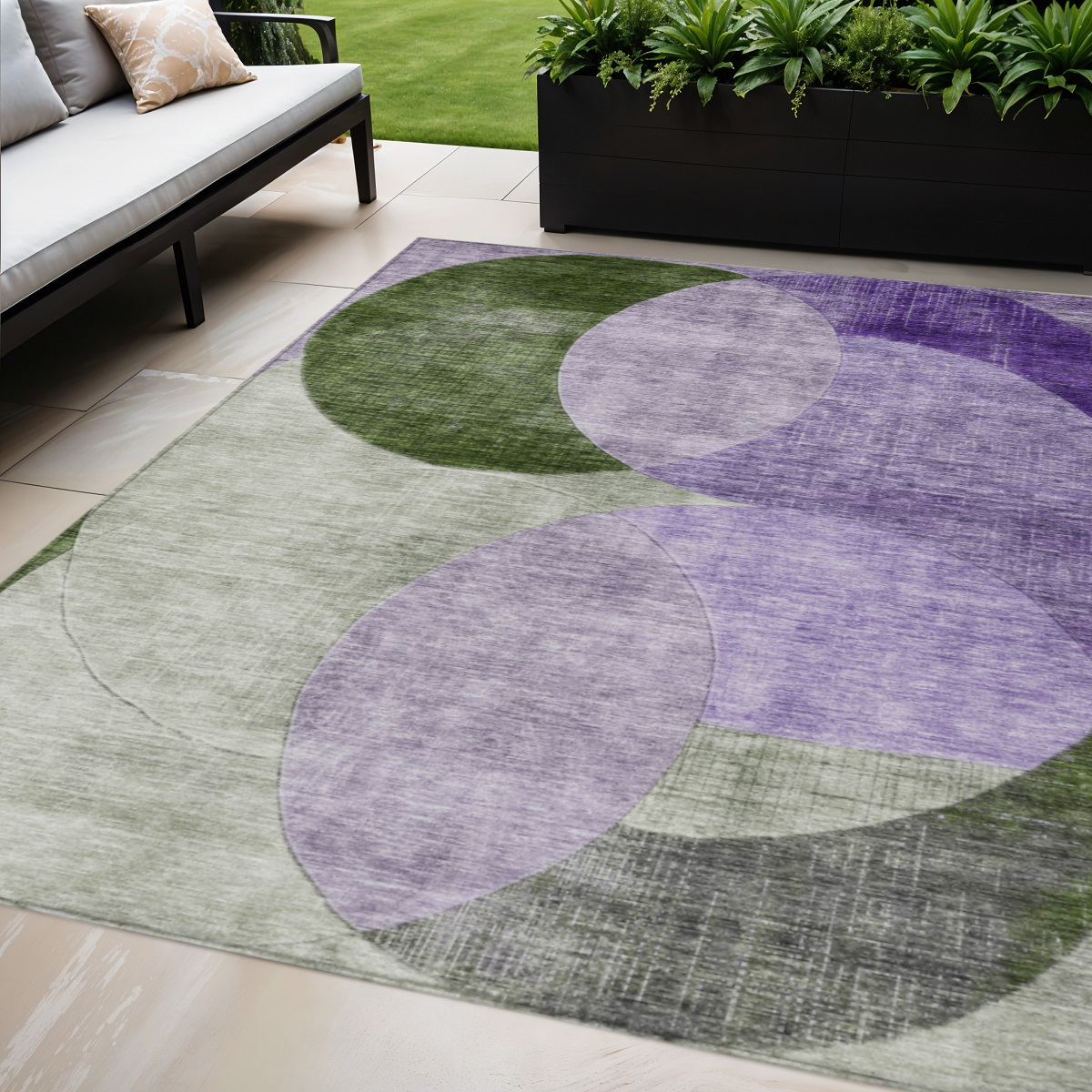 5' X 8' Lavender Purple And Green Geometric Washable Indoor Outdoor Area Rug-604918-1
