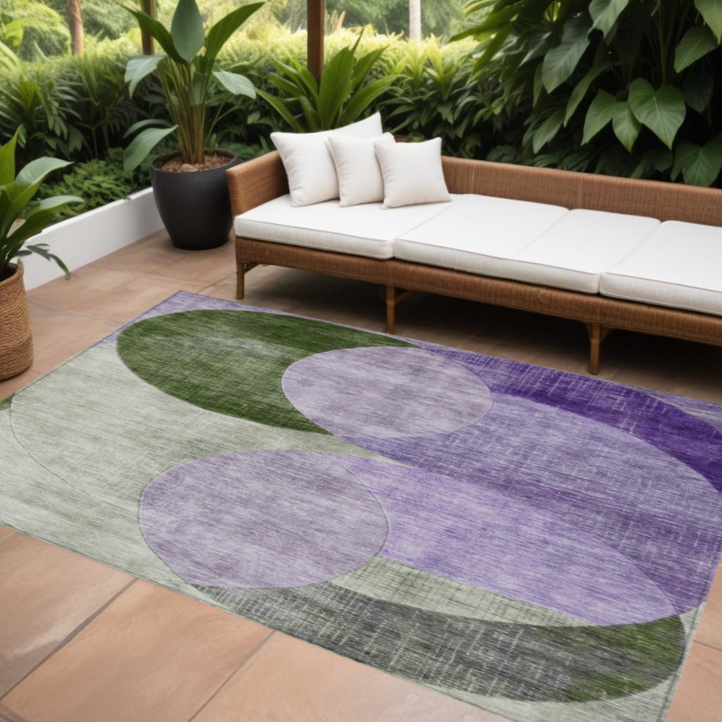 10' X 14' Lavender Purple And Green Geometric Washable Indoor Outdoor Area Rug-604922-1