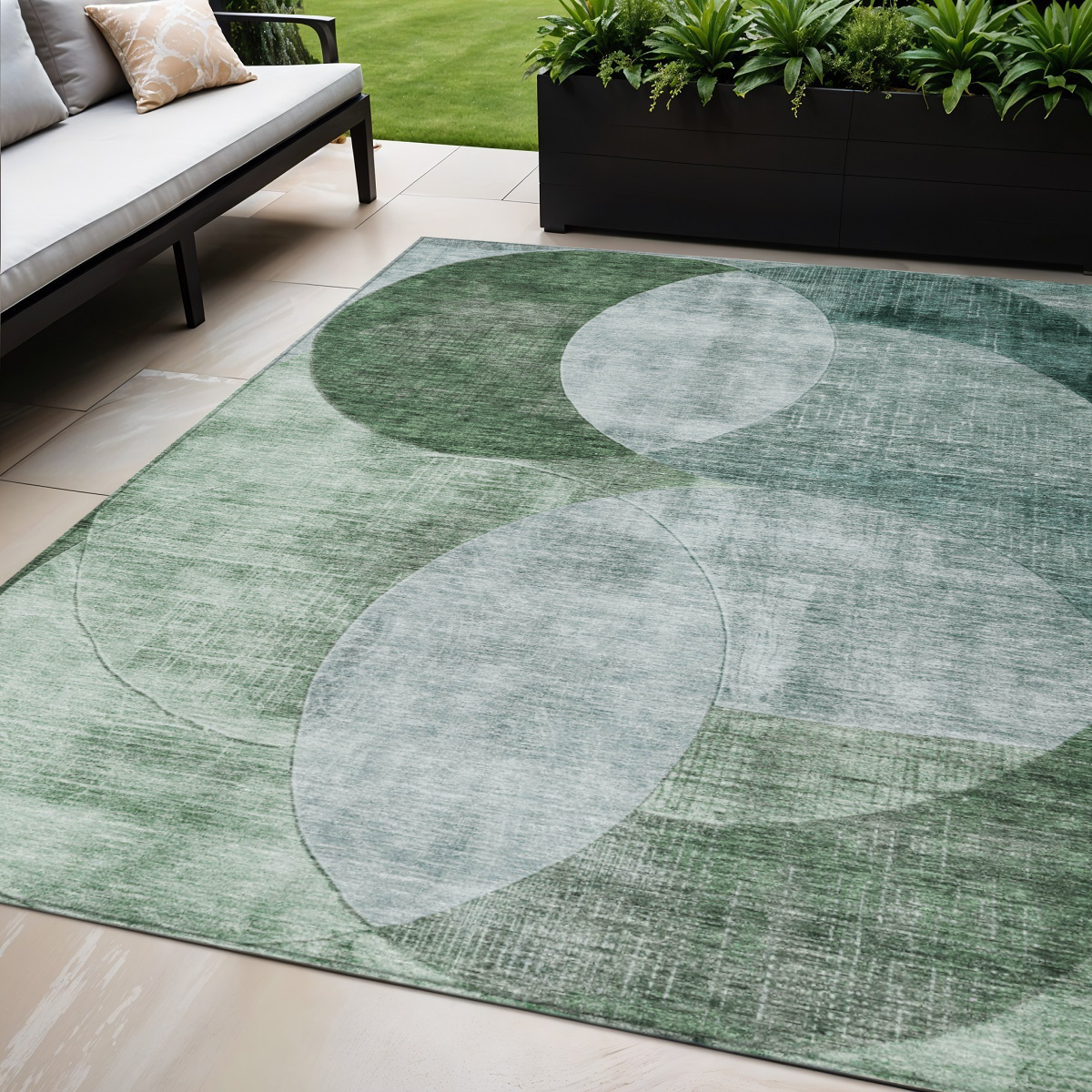 5' X 8' Mint Green And Fern Green Geometric Washable Indoor Outdoor Area Rug-604942-1