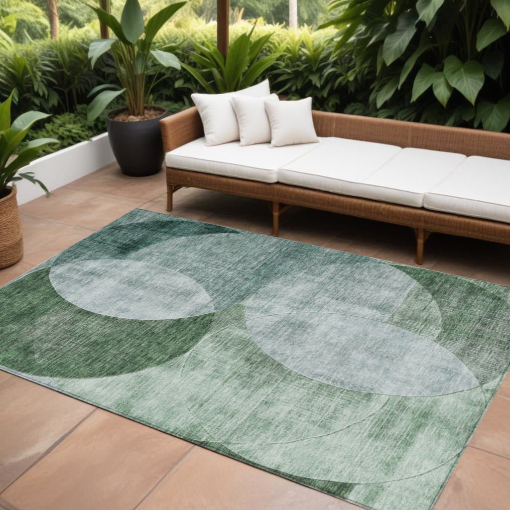 10' X 14' Mint Green And Fern Green Geometric Washable Indoor Outdoor Area Rug-604946-1