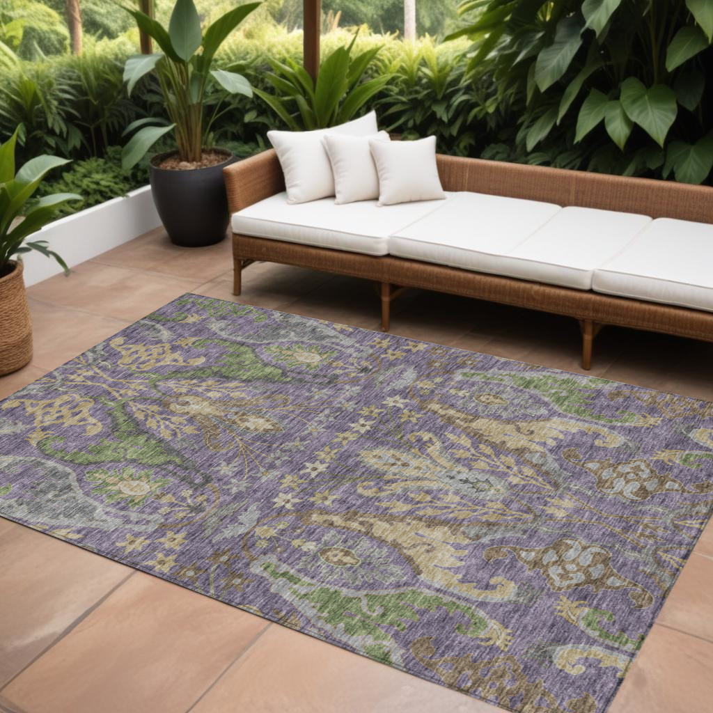 8' X 10' Purple Green And Brown Floral Washable Indoor Outdoor Area Rug-605298-1
