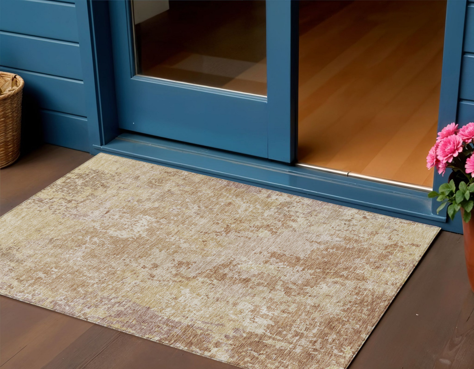3' X 5' Copper And Beige Abstract Washable Indoor Outdoor Area Rug-605542-1