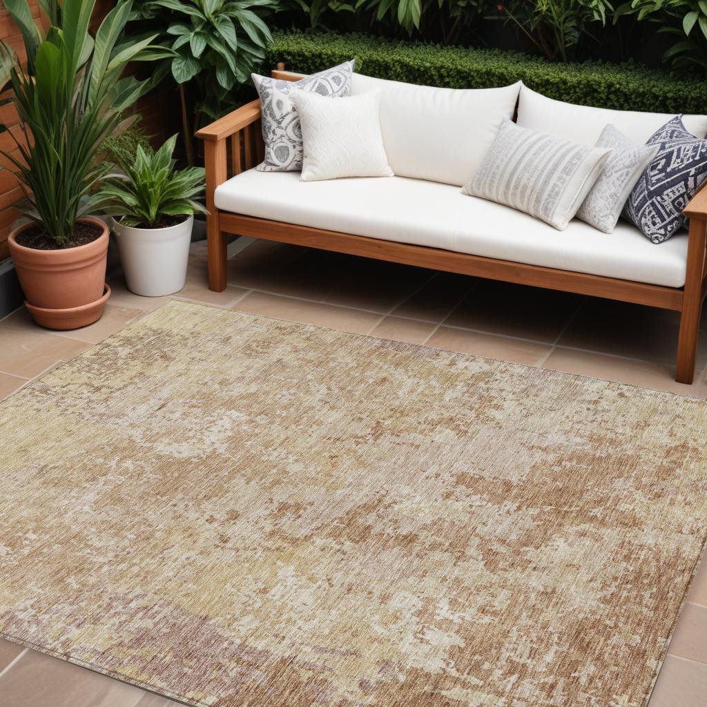 9' X 12' Copper And Beige Abstract Washable Indoor Outdoor Area Rug-605546-1