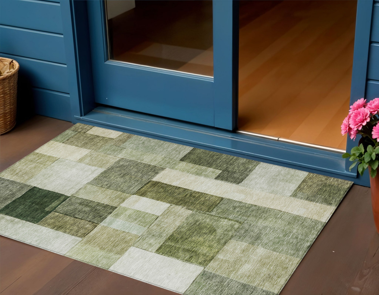 3' X 5' Sage And Fern Green Geometric Washable Indoor Outdoor Area Rug-605867-1