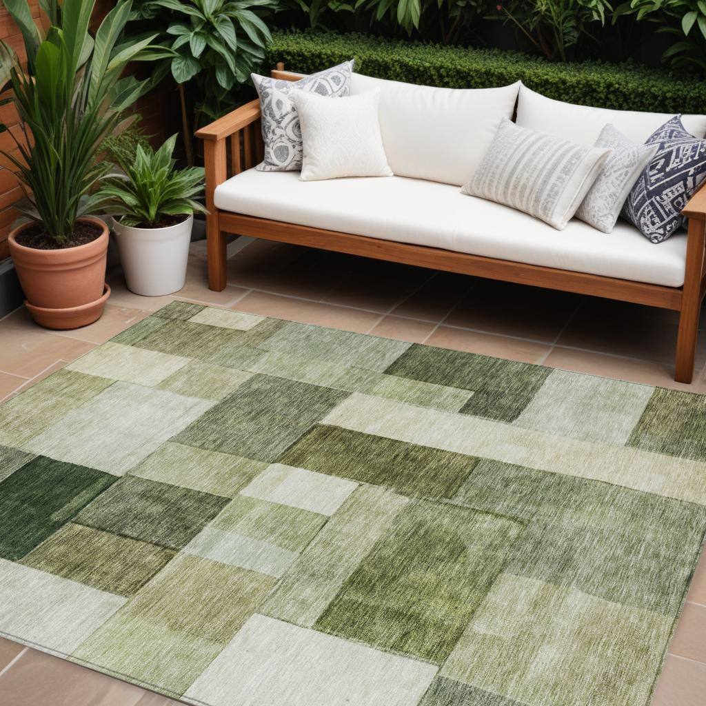 10' X 14' Sage And Fern Green Geometric Washable Indoor Outdoor Area Rug-605872-1