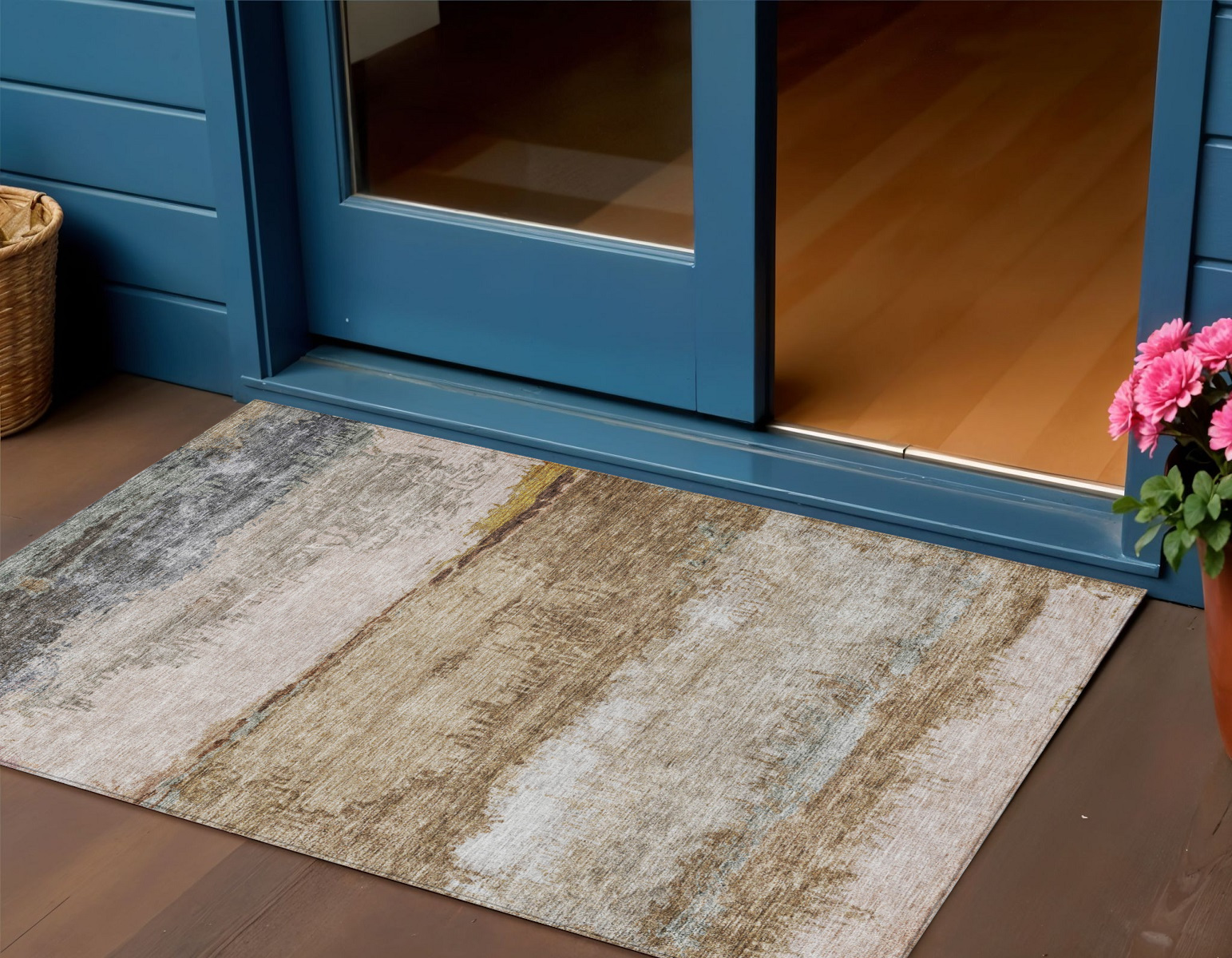 3' X 5' Beige Brown And Gray Abstract Washable Indoor Outdoor Area Rug-605973-1