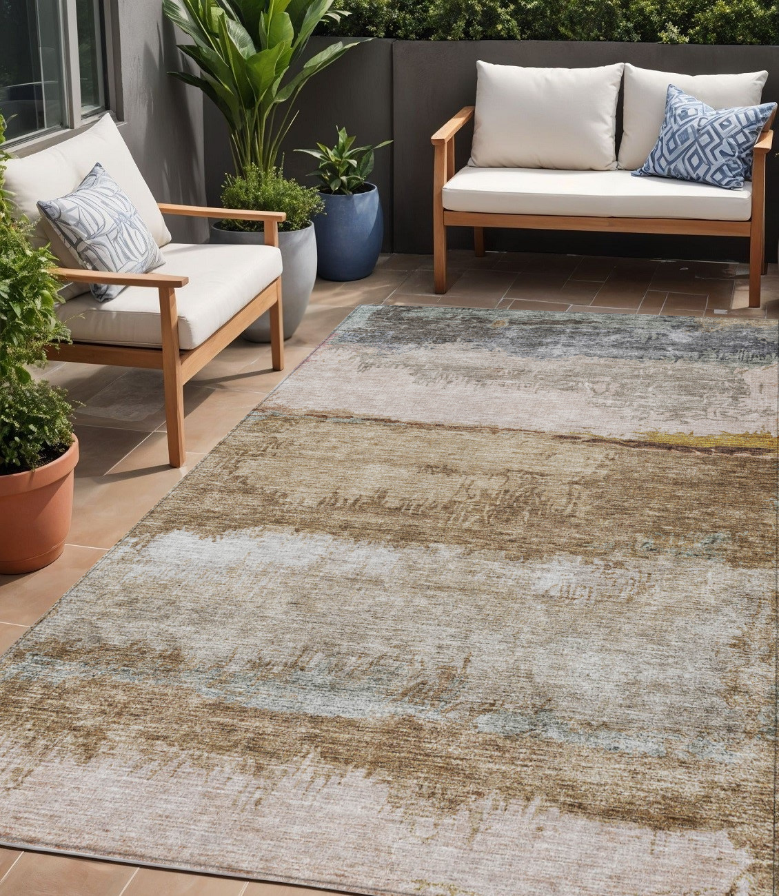 5' X 8' Beige Brown And Gray Abstract Washable Indoor Outdoor Area Rug-605974-1