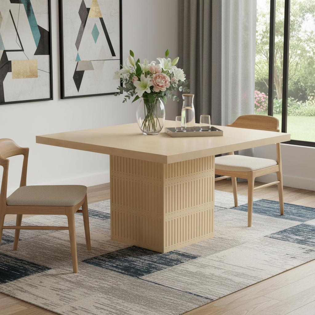 48" Natural Solid Wood Pedestal Base Square Dining Table | HomeRoots