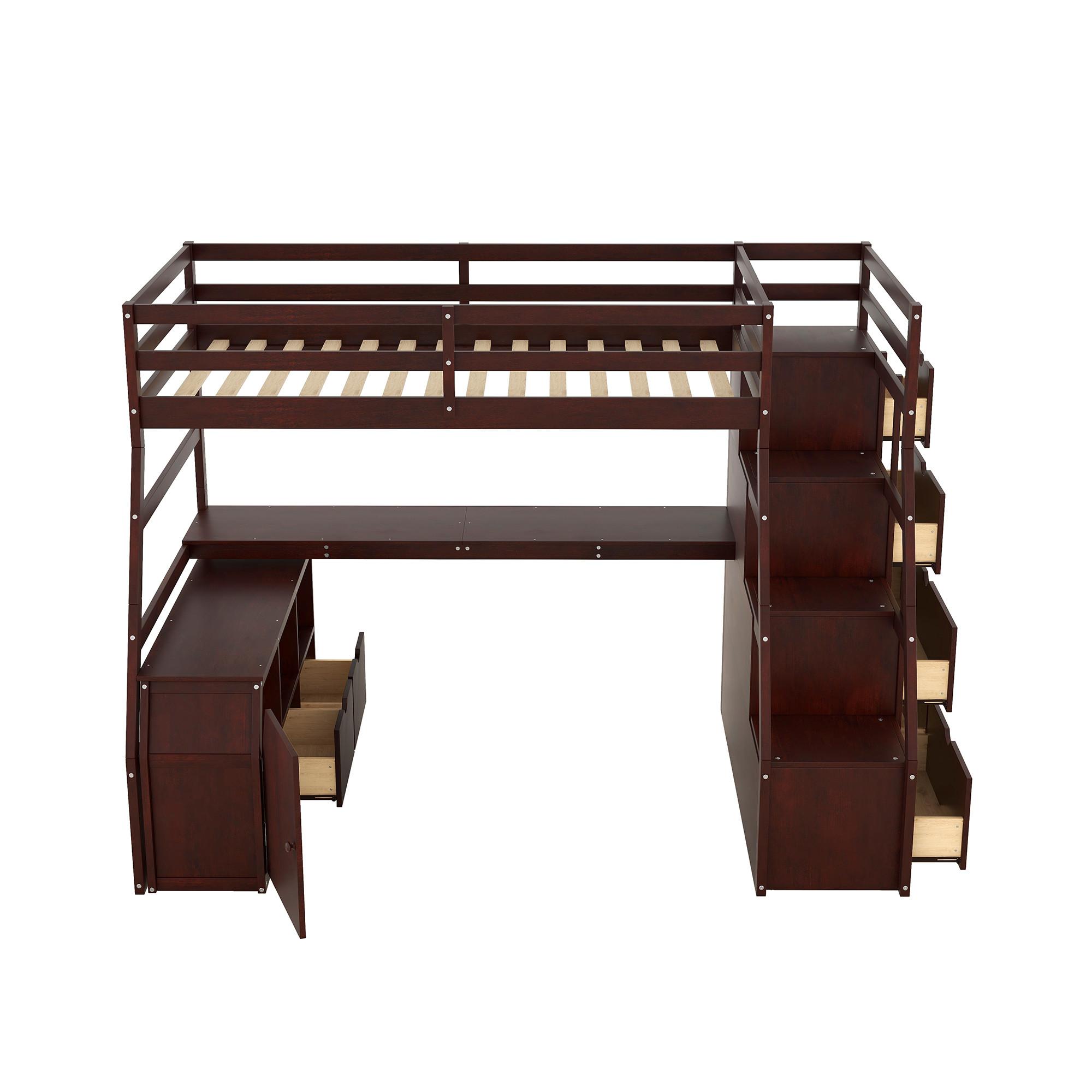 Twin Size Loft Bed with Desk, Seven Storage Drawers, and Two Shelves ...