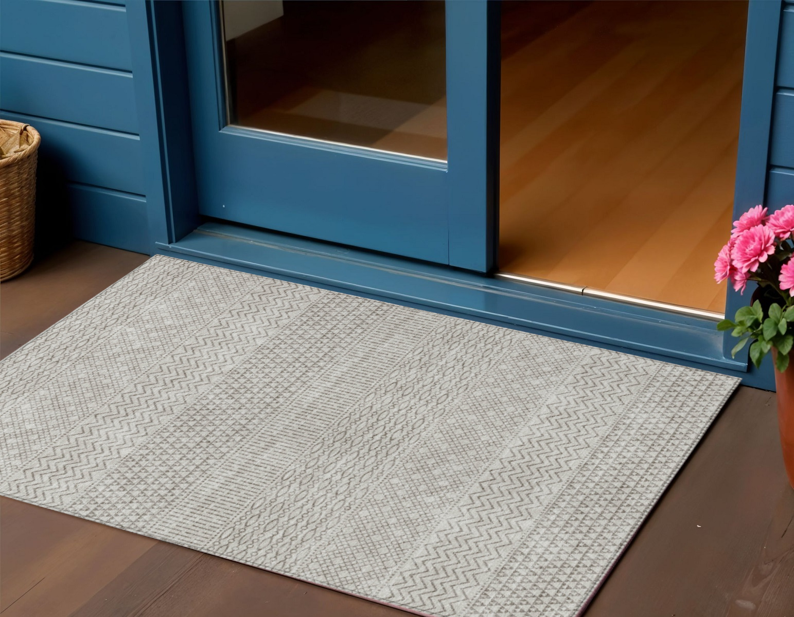3' X 5' Beige And Ivory Chevron Washable Indoor Outdoor Area Rug-612232-1