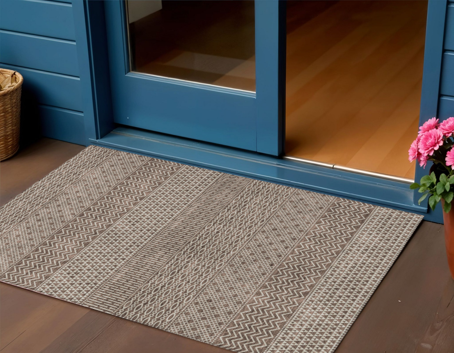 3' X 5' Brown And Ivory Chevron Washable Indoor Outdoor Area Rug-612244-1
