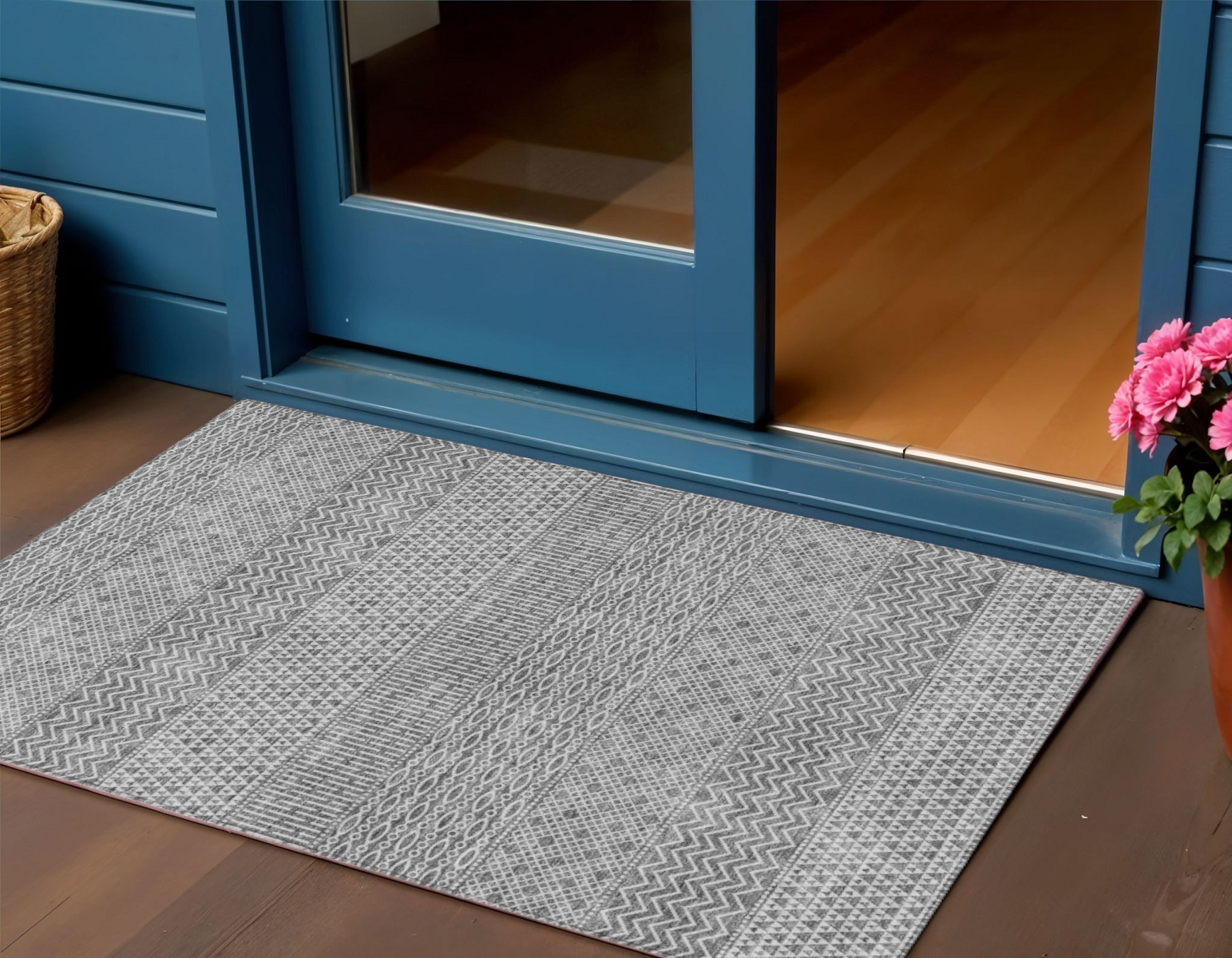 3' X 5' Gray And Silver Chevron Washable Indoor Outdoor Area Rug-612262-1