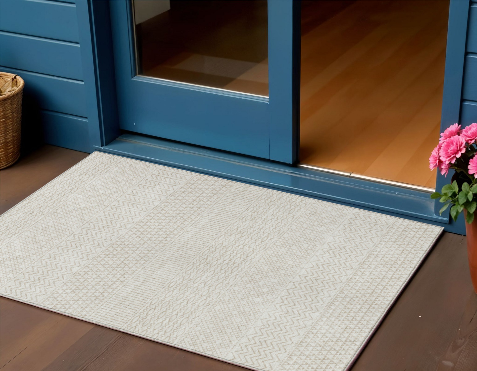 3' X 5' Ivory And Beige Chevron Washable Indoor Outdoor Area Rug-612268-1