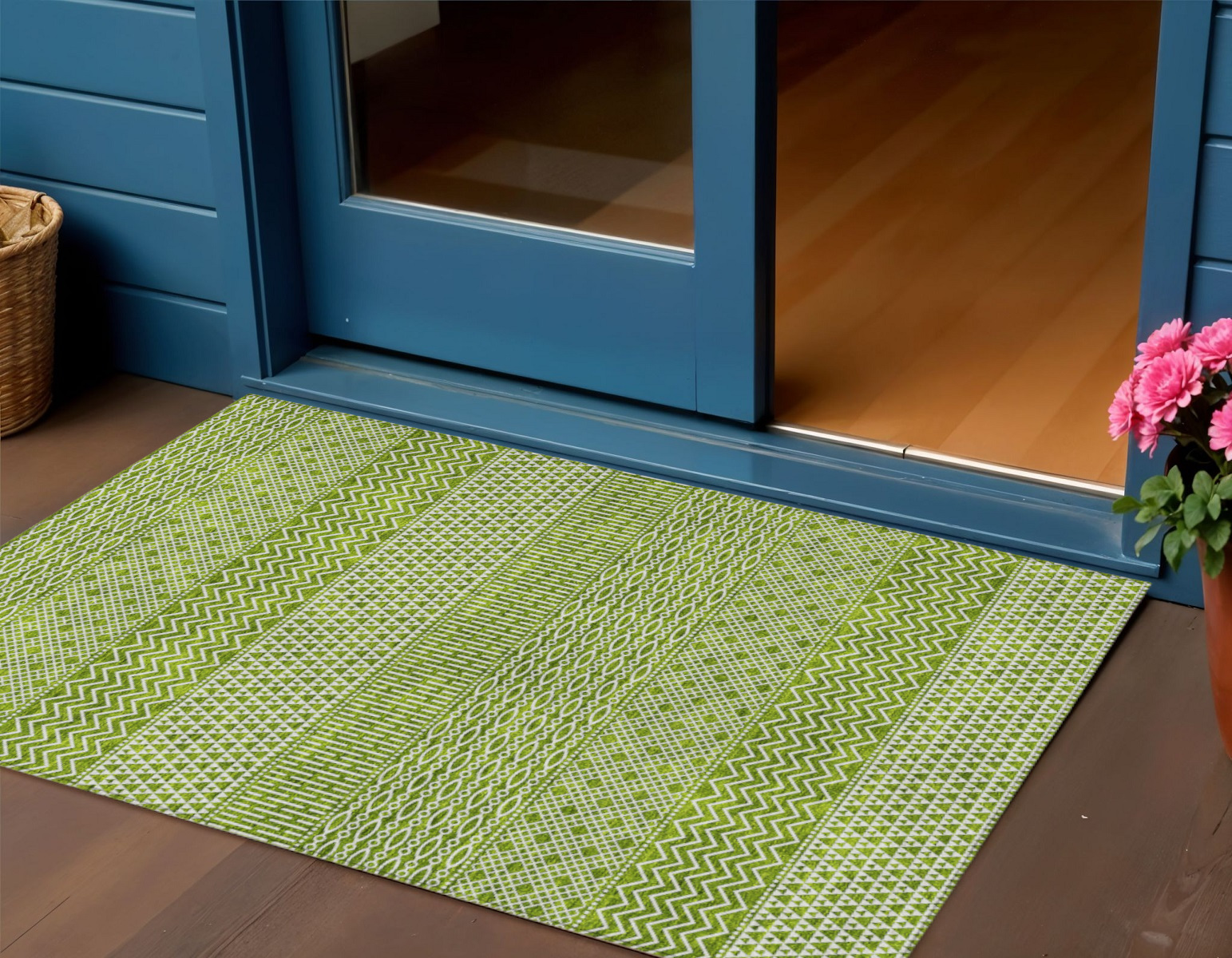 3' X 5' Lime Green And Ivory Chevron Washable Indoor Outdoor Area Rug-612274-1